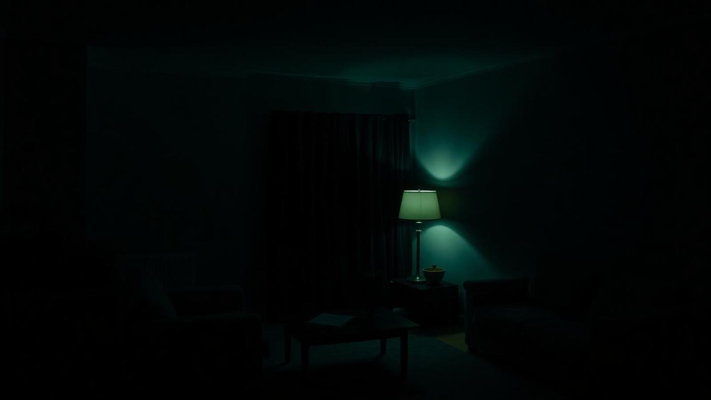 Calm, softly lit living room in the evening